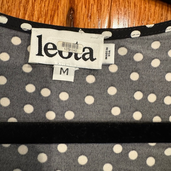 Leota Black and White Polka Dot A-Line Dress Faux Wrap - Medium - Picture 3 of 5